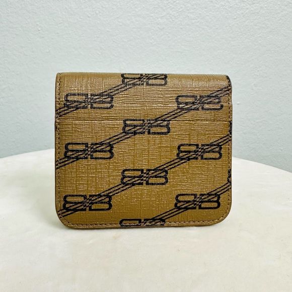 Balenciaga Signature BB Monogram Tan Brown Small Compact Wallet - Picture 3 of 11